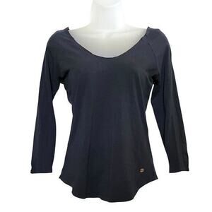 Adolfo Dominguez Navy Blue Scoop Neck 3/4-Length Raglan Sleeve T-Shirt Tee Top